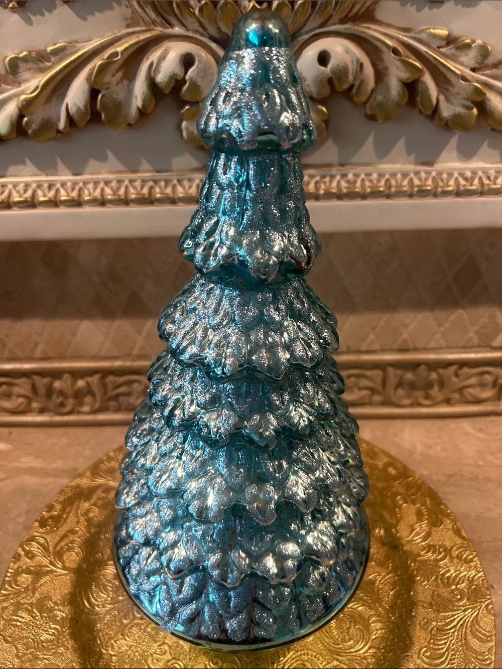 NEW Blue Mercury Glass Decorative Holiday Tree - Elegant Table Accent 14”